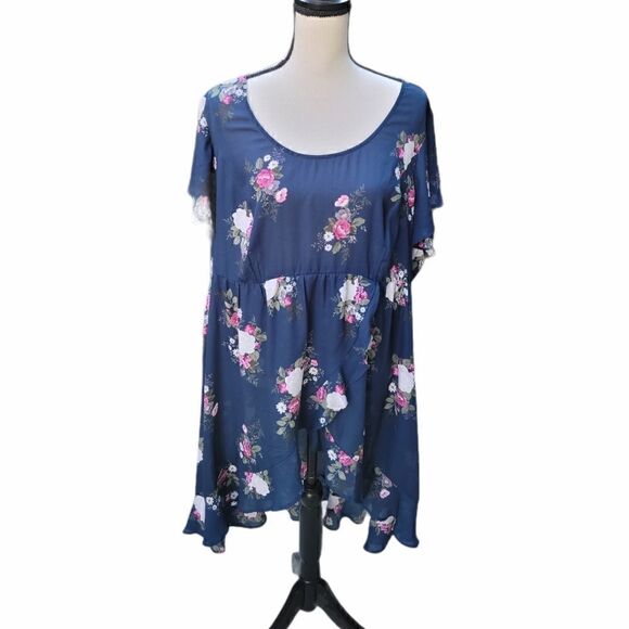 Torrid Floral Tunic with Ruffled High Low Hem - Picture 1 of 9